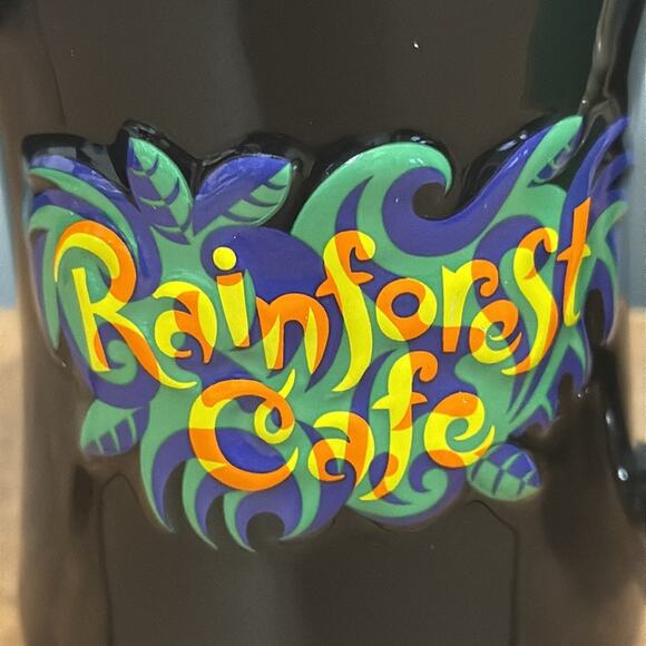 Rainforest Cafe Trading Company mugs set of 2 green with bamboo style handle - Picture 5 of 14